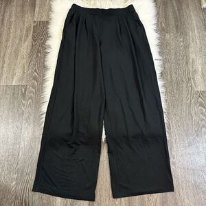 Garnet Hill Womens Wide Leg Knit Trousers Size Medium Solid Black‎ Pull On Comfy